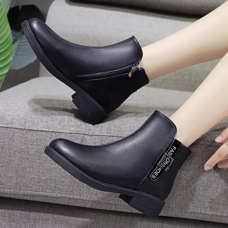 Women martin's boots 2022 Fashion ladies PU leather waterproof short booties women's spring walking office shoes