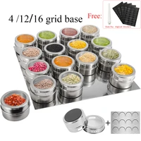 12pcs magnetic spice jars with wall mounted rack stainless steel spice tins pepper seasoning containers tools wipeable label set