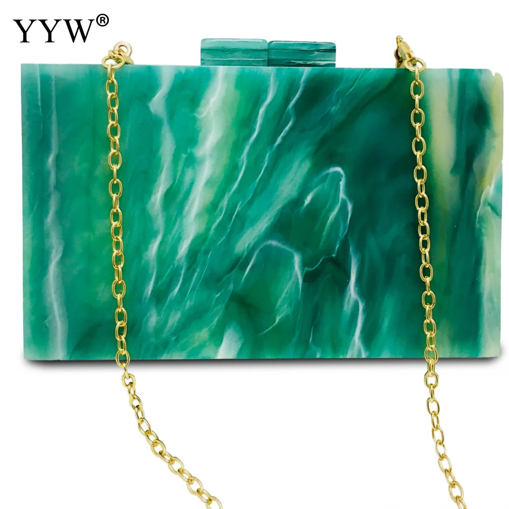 Marbling зеленый акриловый клатч жесткая наружная коробка кошелек новинка Золотые сумки на цепи через плечо для женщин вечерняя Вечеринка женский клатч