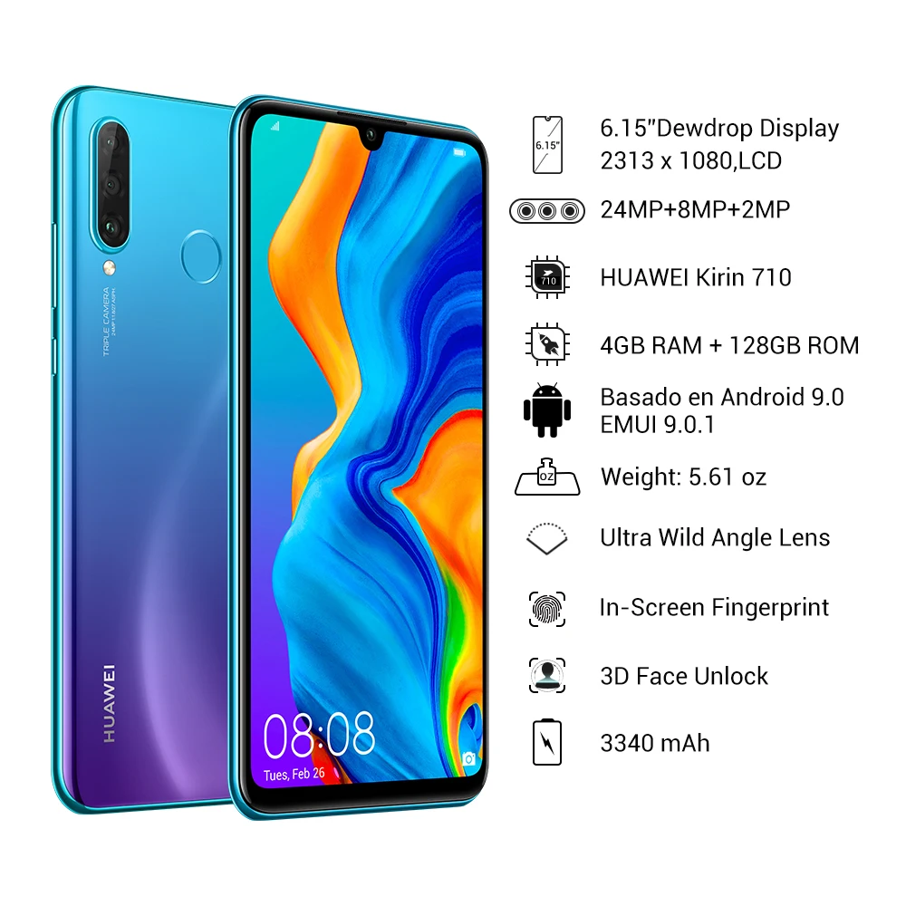 Глобальная версия HUAWEI P30 Lite Nova 4e смартфон 4G 128G 6,1" полноэкранный Android 9,0 Kirin 710 Восьмиядерный 4* камеры