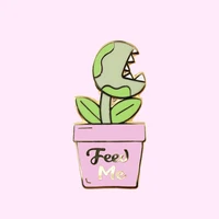 funny feed me venus flytrap hard enamel pin fashion cute pastel potted plants gold medal brooch backpack jewelry unique gift