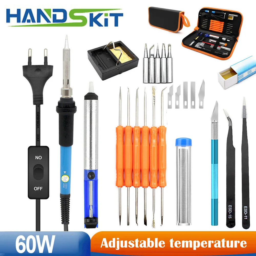 

Soldering Iron Kit 60W Adjustable Temperature Electric Soldering Iron With 60 In 1 Screwdriver Kit Mobile Repair Tools Set Bag