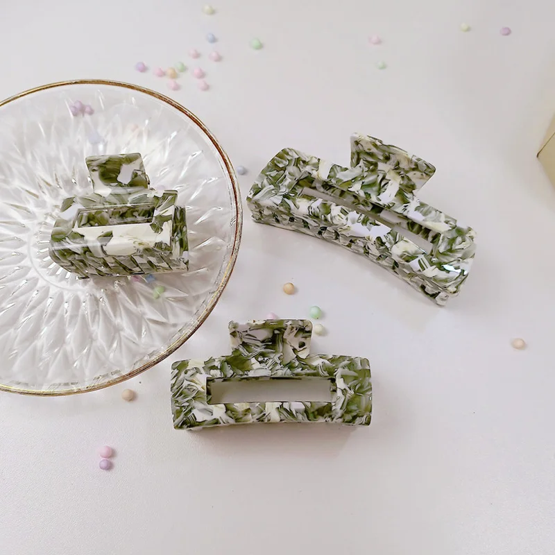 

Korean Fashion Vintage Green Patchwork Geometric Hair Clips Claws Barrette Women Hairpins 2021 Summer Hair Accessories For Women