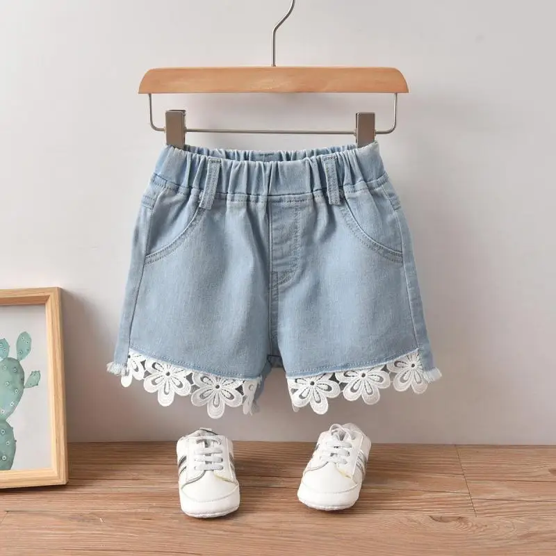 

Girls Denim Shorts Kids Clothes Fashion Korean Style Lace Jeans 2022 Summer New Thin Soft Cotton Shorts 2-6y Children's Clothing