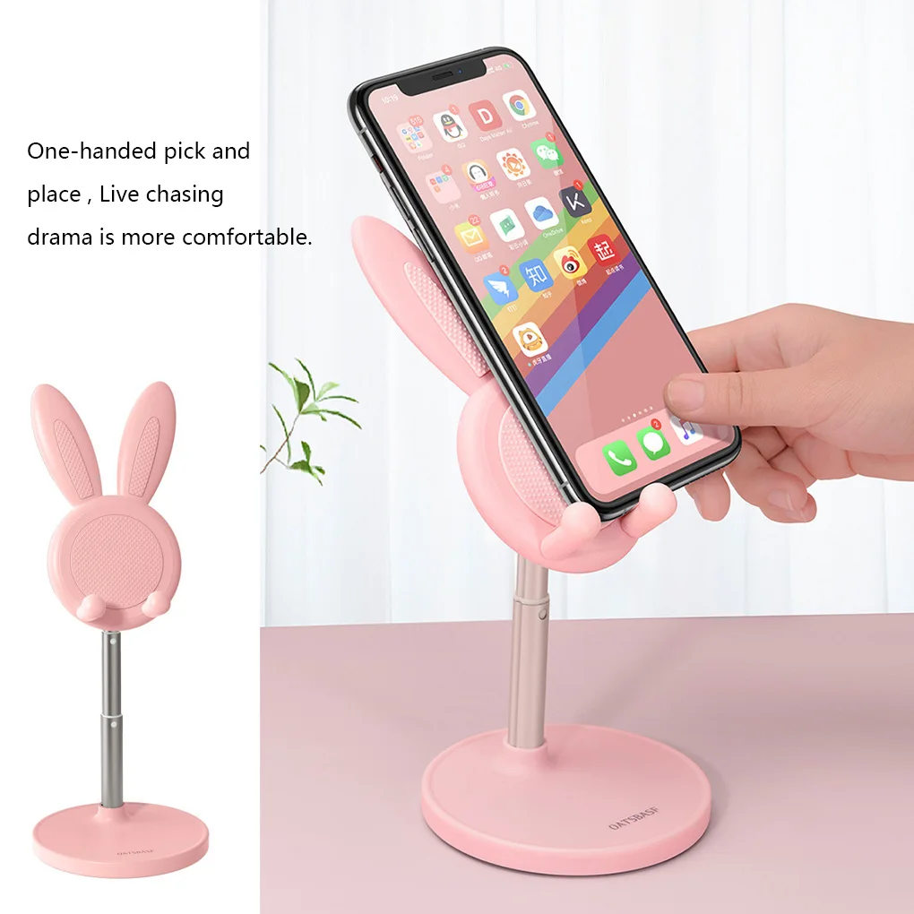 

Cute Bunny Phone Holder Desktop Cell Phone Stand Height Angle Adjustable Rabbit Holder For iPhone 13 12 for Huawei
