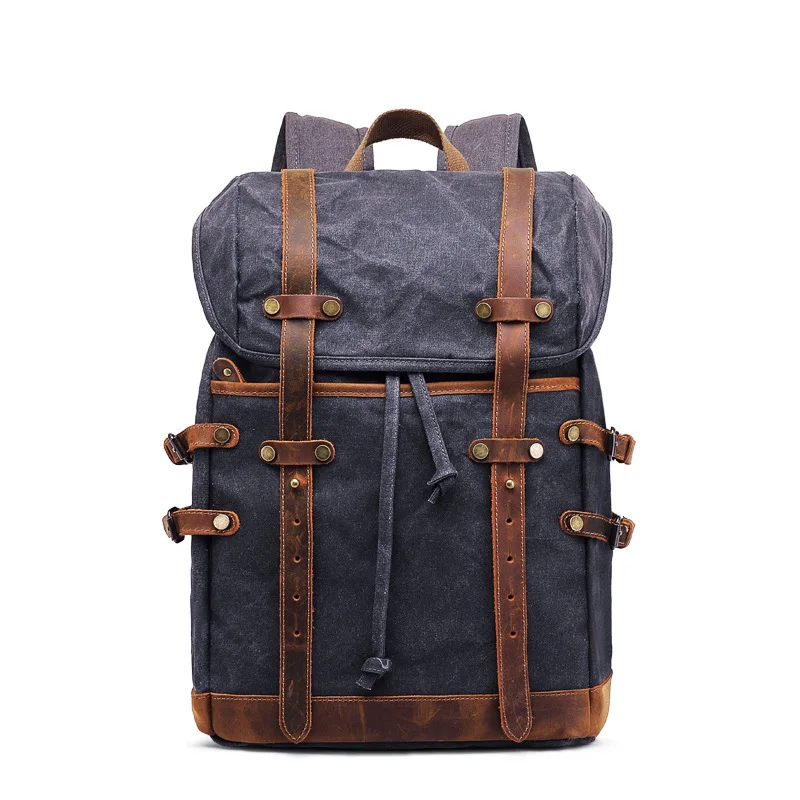 

Womens Multifunction Casual Canvas Backpacks Vintage Waterproof Large Capacity Travel Bag Mochila Leather Laptop Rucksack