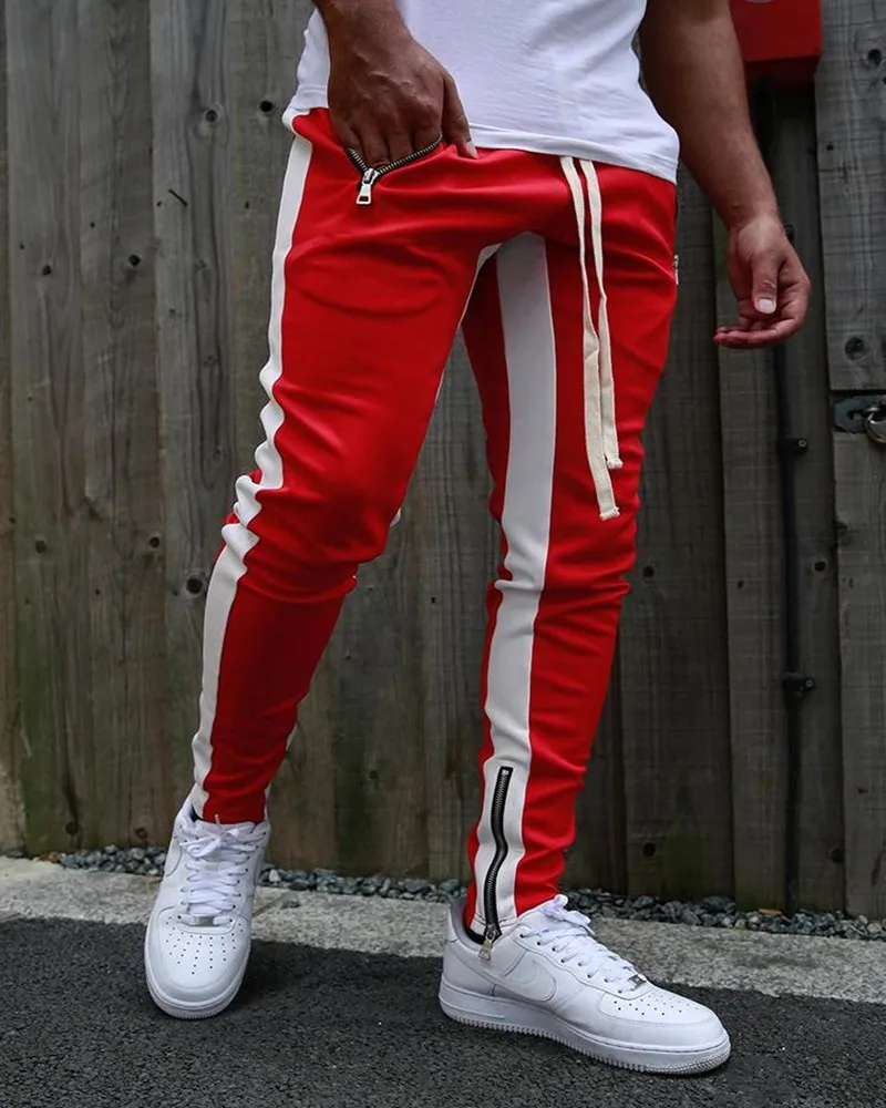 

European and American high street trousers ankle zipper color matching trousers casual sports pants running trousers