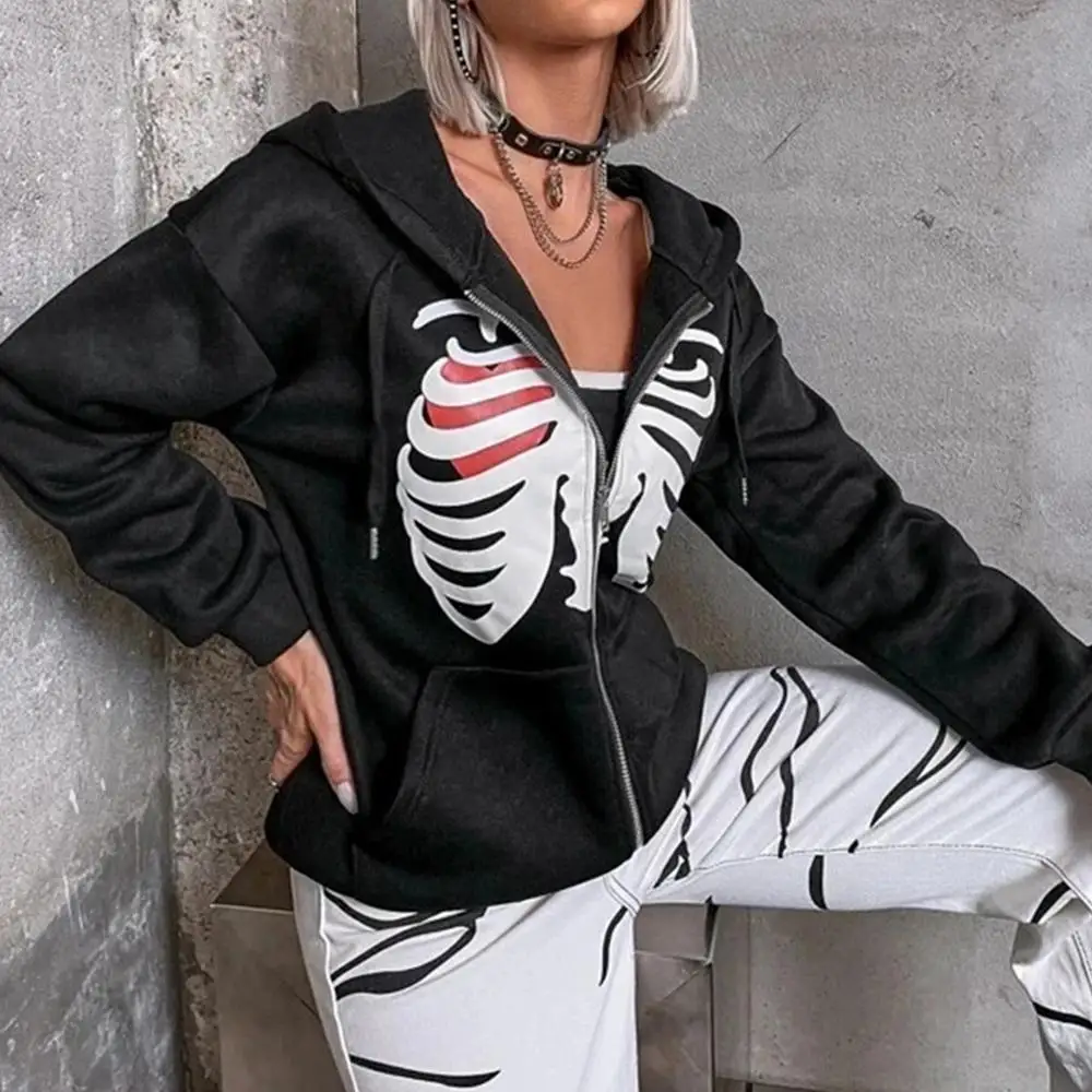 

Y2K Zip Up Hoodies Gothic Skeleton Hoodie Women Long Sleeve Oversized Sweatshirts Unisex Grunge Harajuku Hooded Streetwear