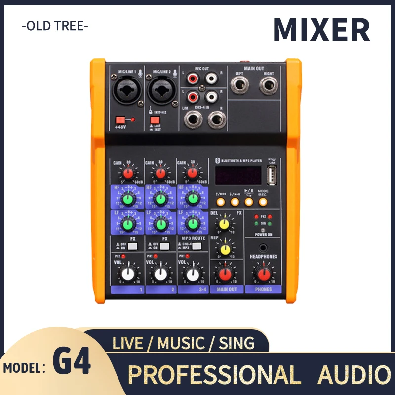 Mixador de Áudio Portátil sem Fio Console de Mixagem de Som Entrada para Computador Monitor de Energia Phantom para Casa Canais Portátil Interface Mp3 48v 4 Usb