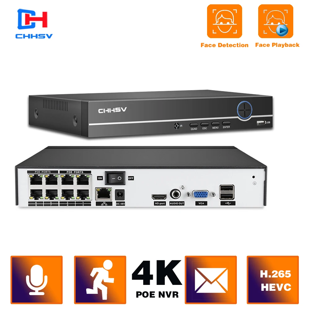 

H.265 4/8CH 4K 8MP POE NVR Security IP Camera Video Surveillance CCTV System P2P 5MP 2MP Network Video Recorder Face Detect
