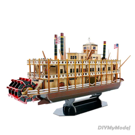 Barco de vapor americano precortado sin pegamento para ni&ntilde;os y adolescentes, modelo de papel 3D, puzle artesanal, MC-T4026h-4