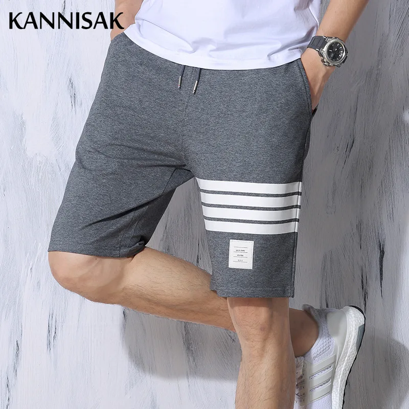 

KANNISAK Men Shorts Casual Cotton Stripe Patchwork Loose Sweatshorts Summer Beach Joggers Elastic Drawstring Stretchable Shorts