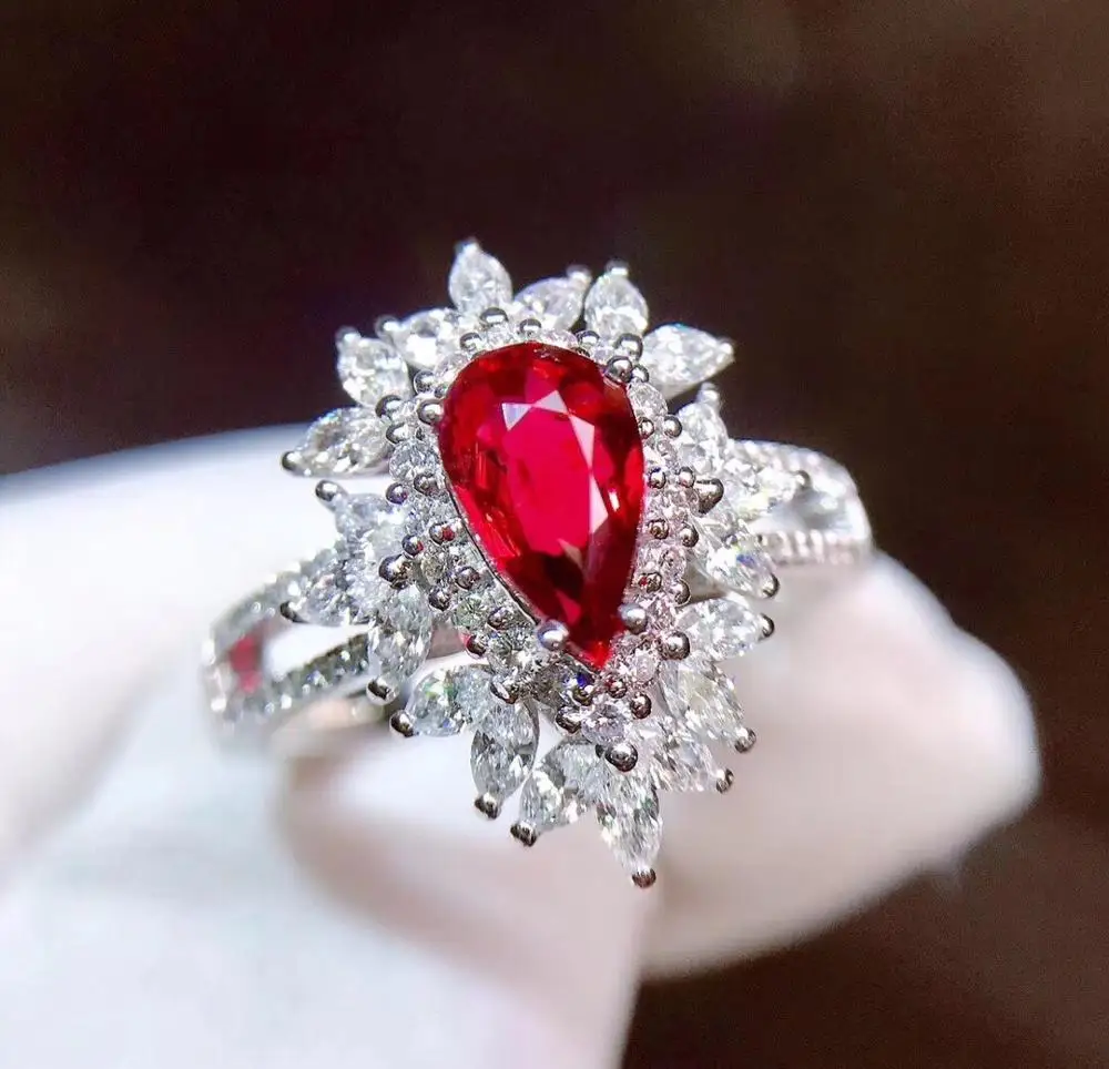 Fine Jewelry GRS cert Pure 18 K Gold Natural Red Ruby 1.0ct Diamond Wedding Engagement Female Rings for Women Ring | Украшения и