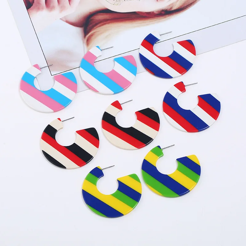 Новые винтажные акриловые серьги M &amp G в полоску для женщин крупные кольца модные