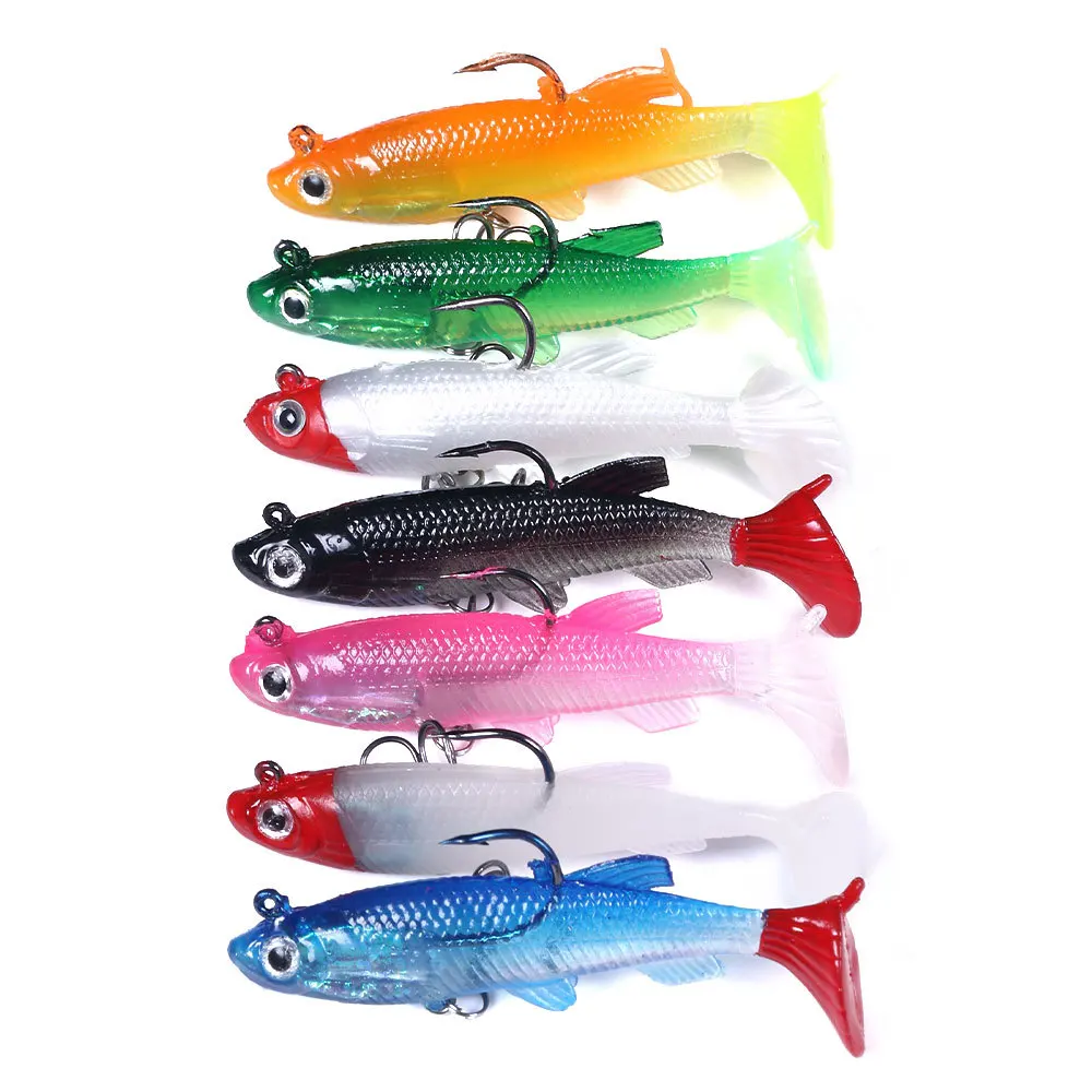 

7PCS Soft Lure 7.5cm/12.5g Artificial Bait Silicone Sinking Fishing Lure Sea Bass For Carp Fishing Tackle Jig Head Soft Swimbait