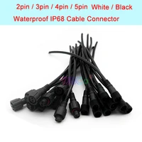 5 pairs 2pin 3pin 4pin 5pin waterproof ip68 wire led connector male to female whiteblack cable 20cm pigtail for led light