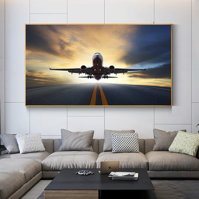 Картины с закатом самолетом пейзажем Современный домашний декор настенные