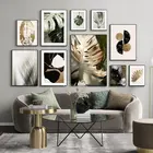 Современная абстрактная картина с листьями, настенная живопись, холст, Постер и печать, черная Золотая графика, картина, украшение для дома в гостиной
