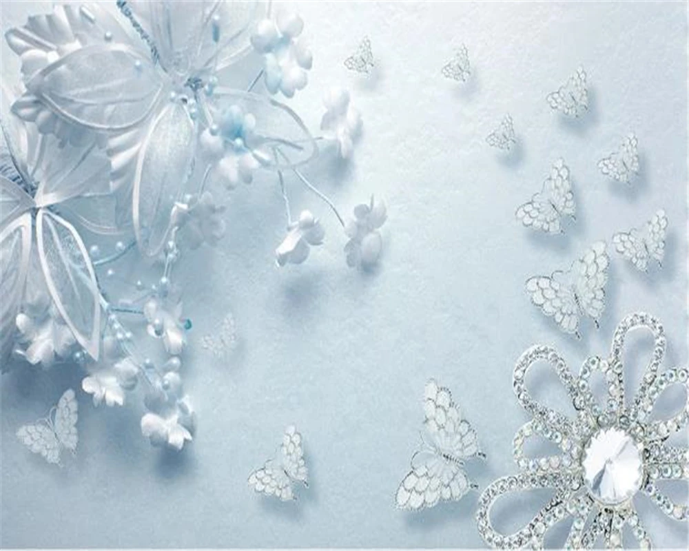 

3d Wallpaper Walls Pure and Beautiful Blue Transparent Flower Butterfly 3d Floral Wallpaper For Walls Promotion