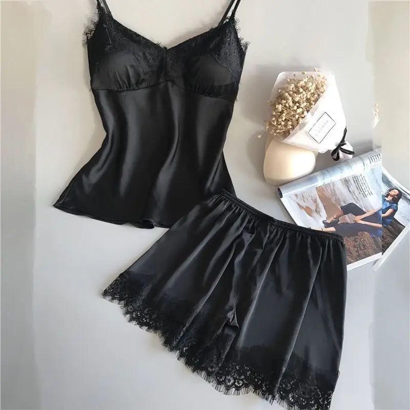 Пижама женская атласная летняя с кружевом|Комплекты пижам| |