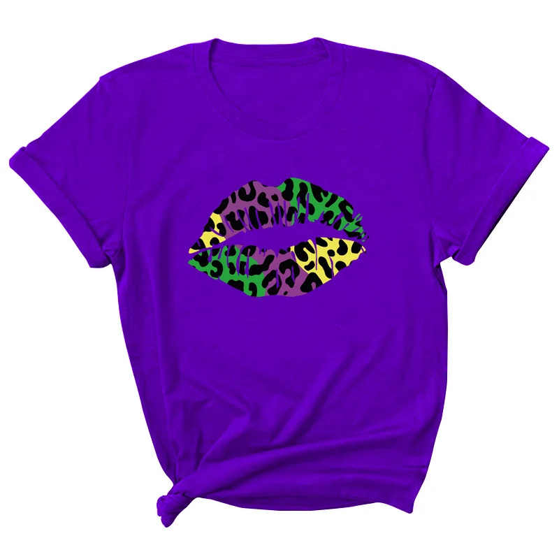 

Leopard Lips Print Women T Shirt Short Sleeve O Neck Loose Women Tshirt Ladies Tee Shirt Tops Clothes Camisetas Mujer