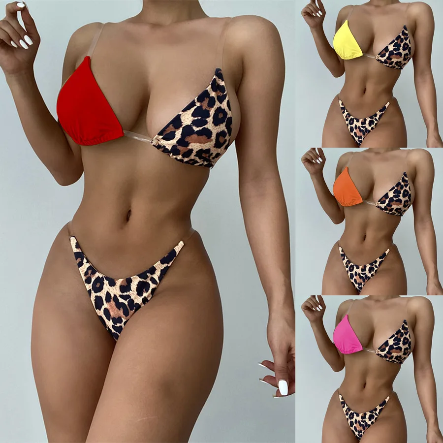 

New style bikini leopard swimsuit women stitching swimsuit European and American swimwear beach bikini Swimsuit push-up 2021