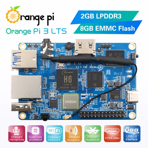 Orange Pi 3 LTS 2G8G EMMC с HDMI + WIFI + BT5.0, AllWinner H6 SoC, компьютер с открытым исходным кодом, работает на Android 9,0/Ubuntu/ Debian OS