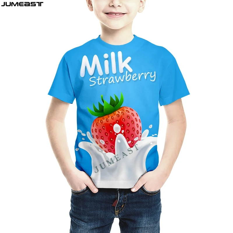 

Jumeast Brand Men Women 3D Children T-Shirt Apple Strawberry Lemon Milk Short Sleeve Kids T Shirt Sport Pullover Tops Tees