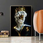 Скульптура золотого Давида с плакат с короной, настенное искусство, эстетическая статуя, Картина на холсте, художественные картины для декора гостиной