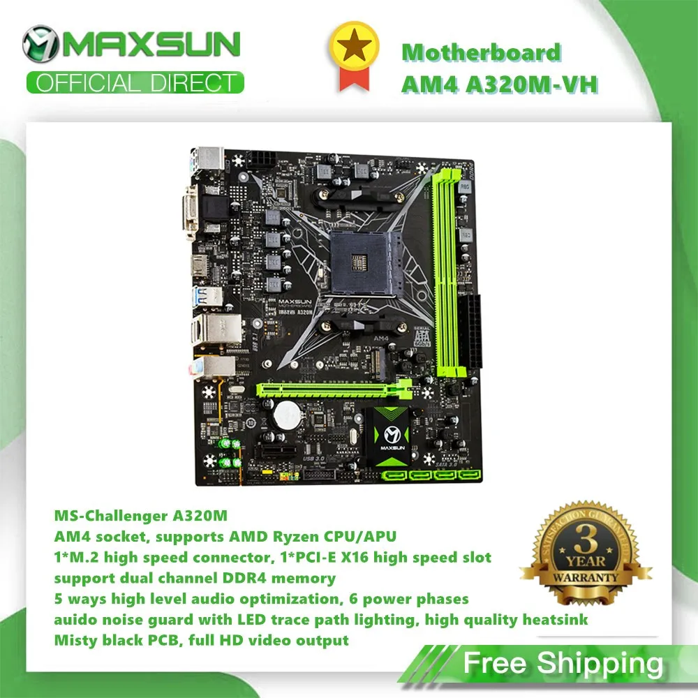 MAXSUN Полный Новый Материнская плата AM4 A320M.2 VH Challenger AMD ddr4 память Слоты ОЗУ PCI E слот ssd