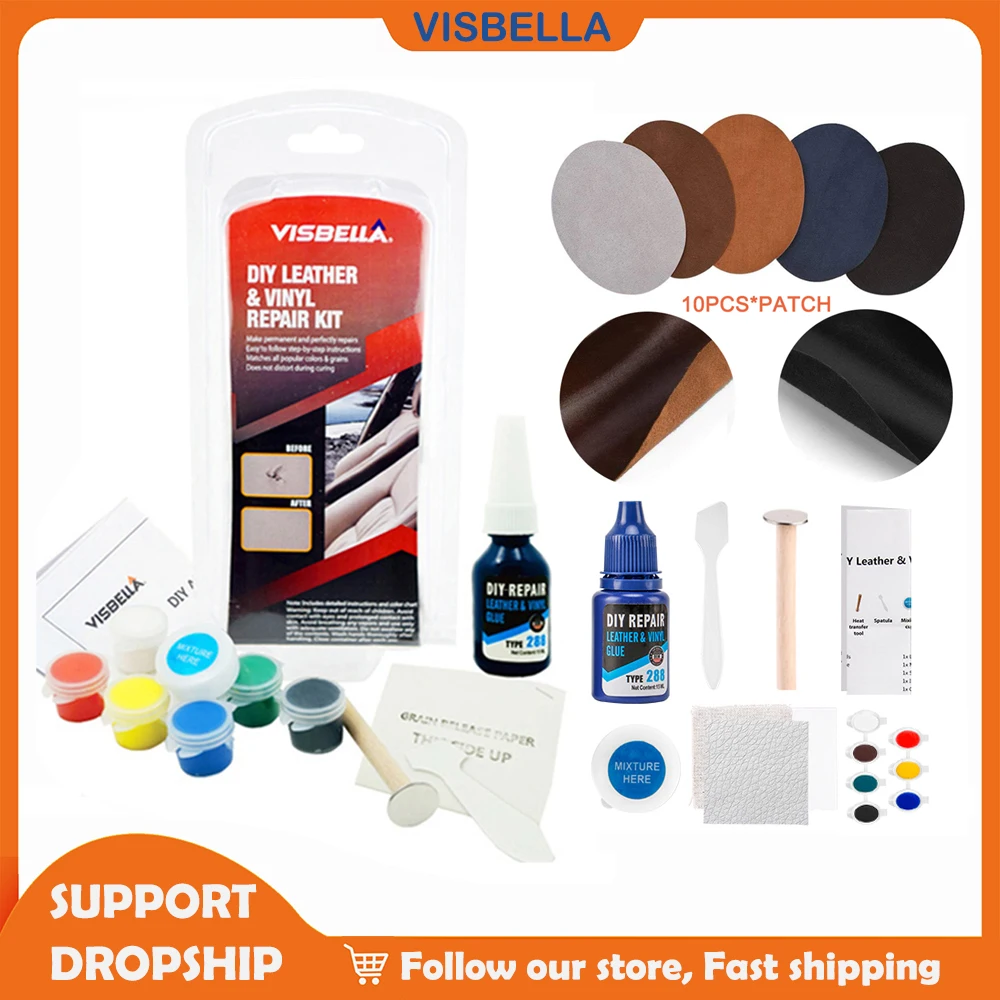 

Visbella DIY Leather Vinyl Repair Kit Setadhesive Auto Car Seat Sofa Coats Holes Scratch Cracks Rips with 10pcs Patch Sealers