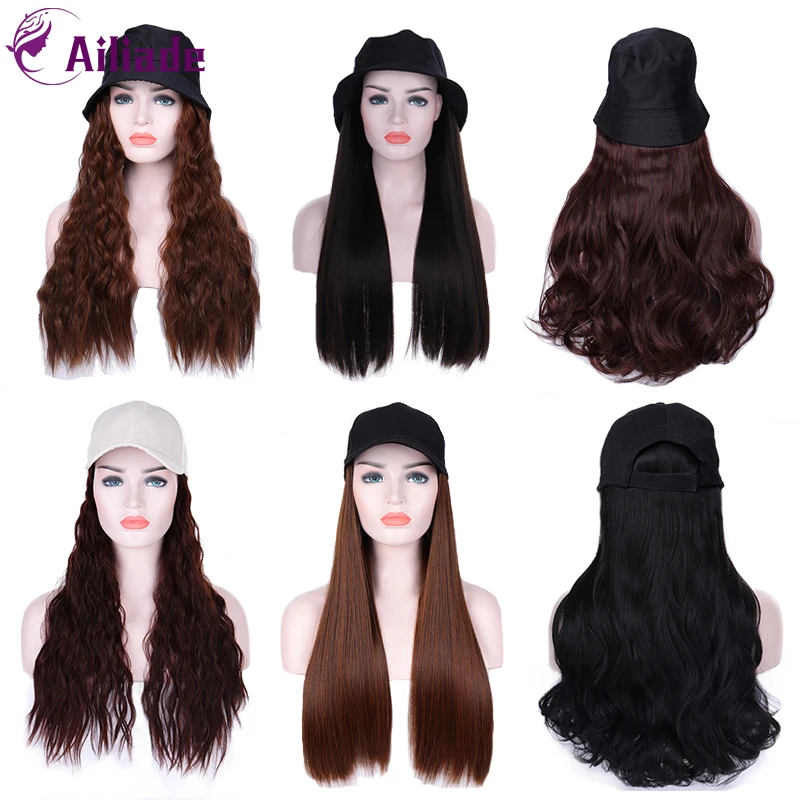 AILIADE Рыбацкая Шляпа Бейсбольная синтетические волосы парик коричневый черный
