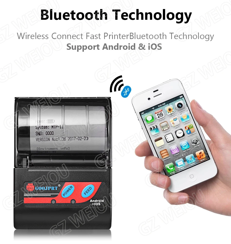 2-дюймовый Bluetooth Термальность принтер MTP-II Карманный принтер для Android и Windows