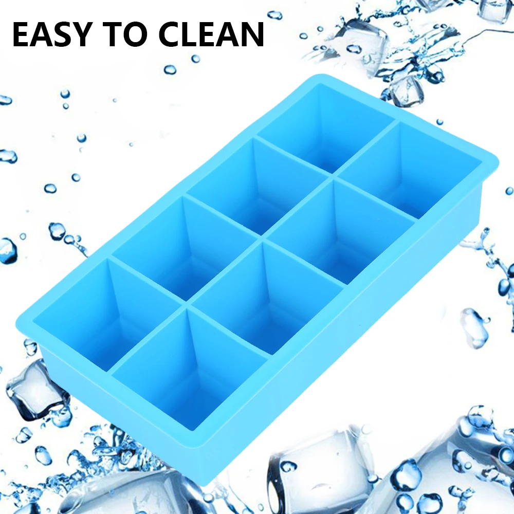 

Blue 8 Big Grids Food Grade Silicone Ice Cube Maker Jumbo Large Ice Cube Square Tray DIY Mold Mould Kitchen Accessories
