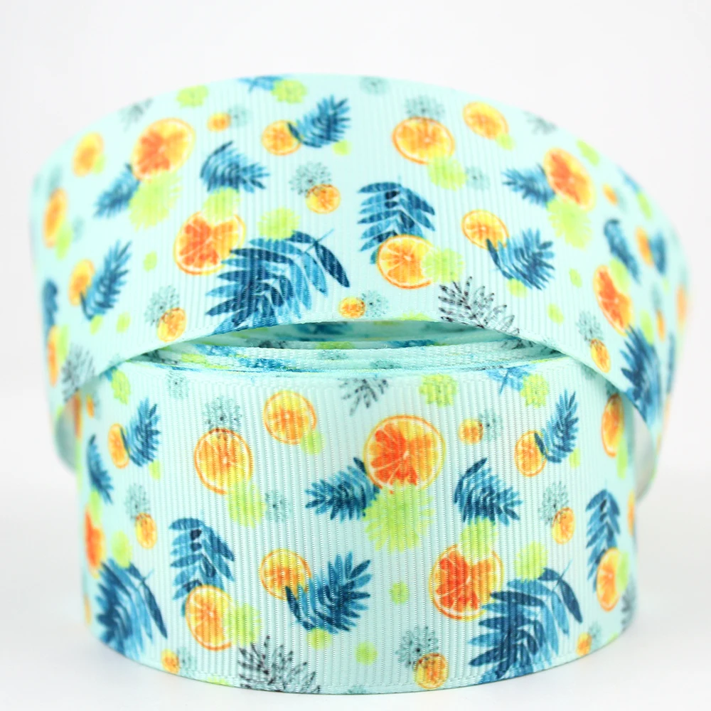 

Green orange fruit printed grosgrain ribbon 16-75mm DIY handmade materials hair accessories wedding gift wrap tape ribbons