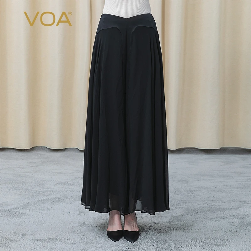 

VOA Silk 40m/m Double Sided Satin Collision Splicing Invisible Side Pull Lightweight Breathable Wide Leg Trousers KE516