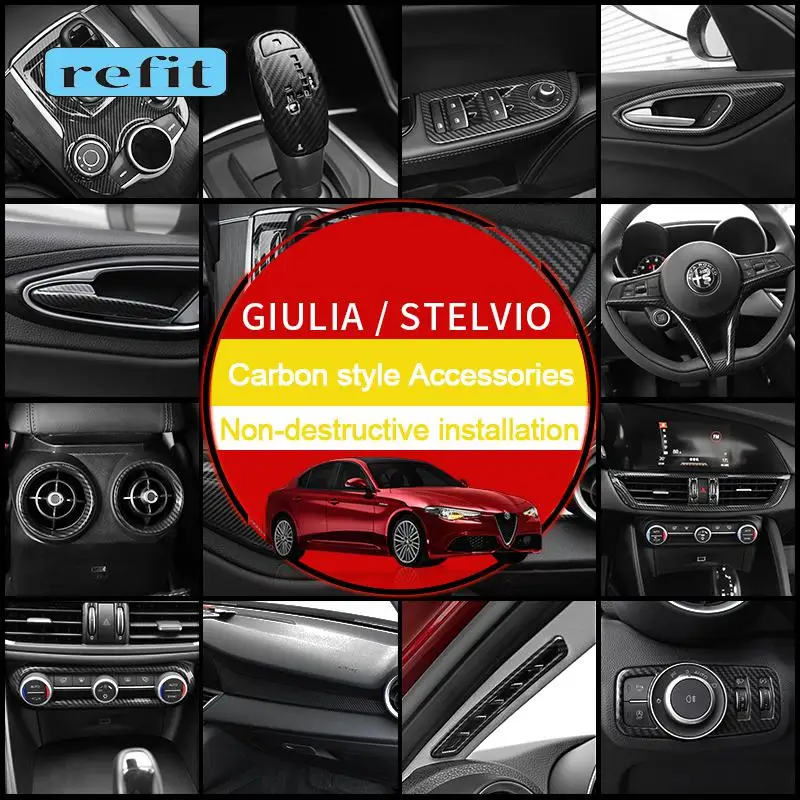 

Car carbon style interior modification central control gear decorative stickers For 2017 - 2019 Alfa Romeo Stelvio giulia