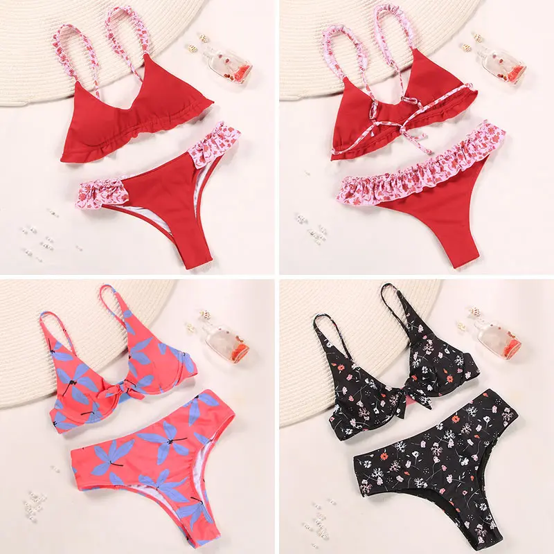 Бикини Miyouj женское с оборками пикантный бандажный купальник перекрестными