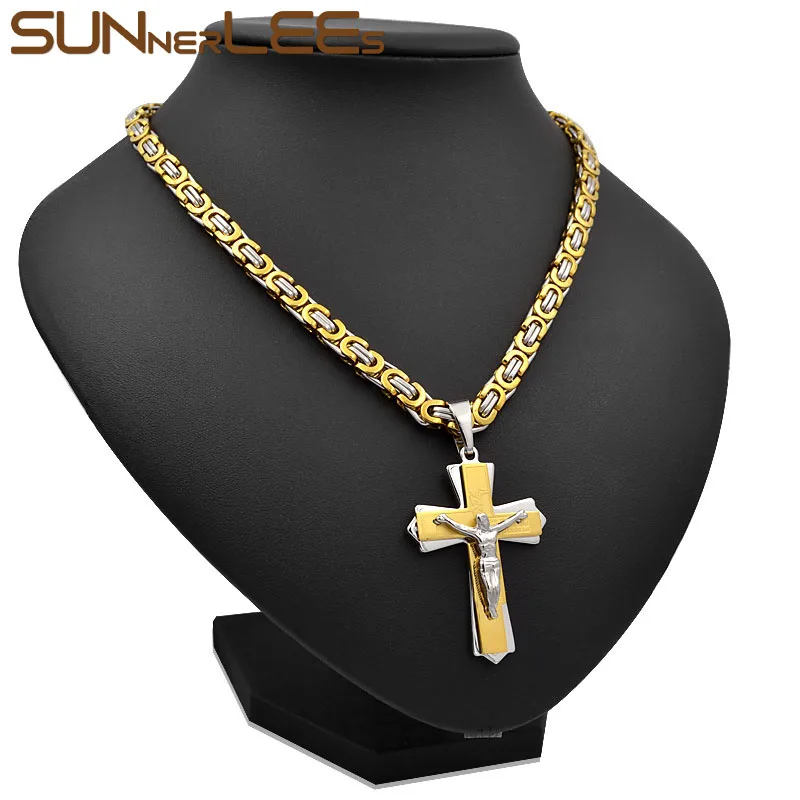 Цепочка с кулоном в виде креста Иисусом Христа из нержавеющей стали|Ожерелья