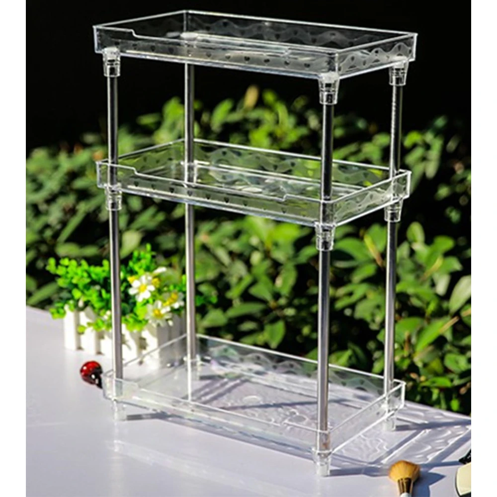 3 Tier Transparent Plastics Storage Rack Makeup Orgnizer Holder with Stainless Steel Tube Lipstick Comestic Slot | Дом и сад