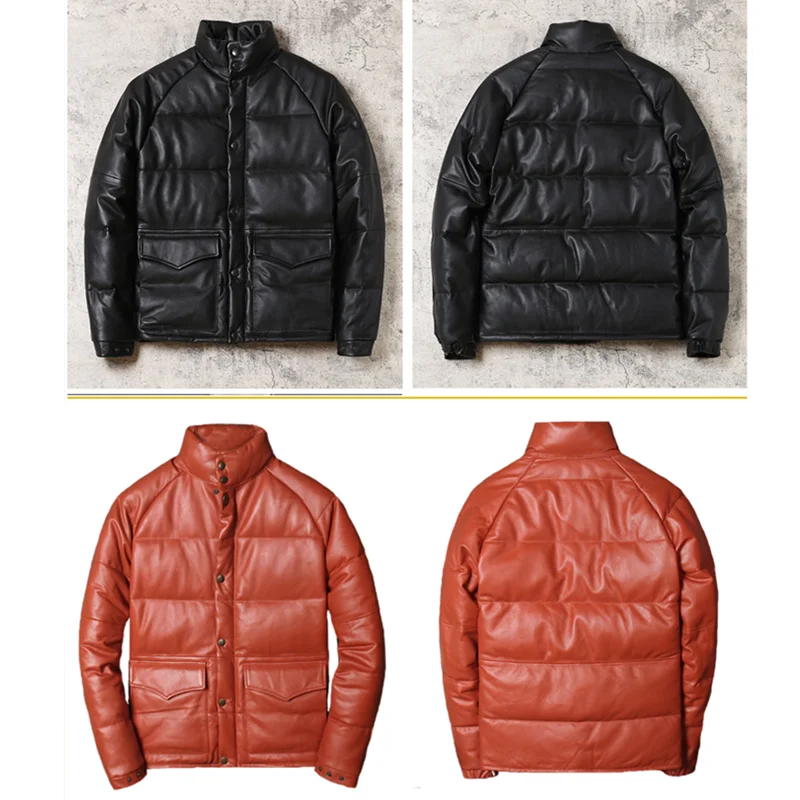 

2021 Black Casual Style Genuine Leather Down Jacket Plus Size 4XL Real Natural Cowhide Russian Winter Warm Coat