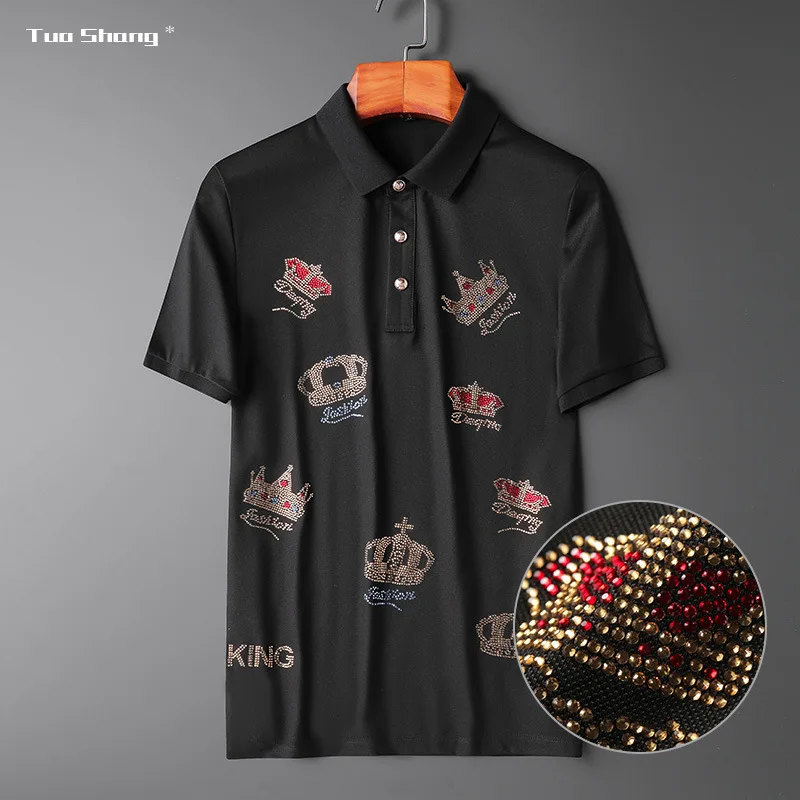 

2021 Summer New Designer Crown Diamonds Mens Polo Shirts Fashion Style Straight Short Sleeve High Quality Cotton Polo Masculina