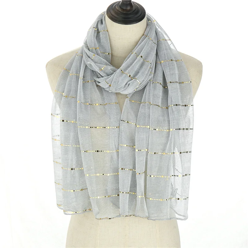 Модный Блестящий шарф женский Блестящий Фольга Золотая пряжа хиджаб шали Твердые Леди Оголовье мусульманский платок шарфы основа - Цвет: 13