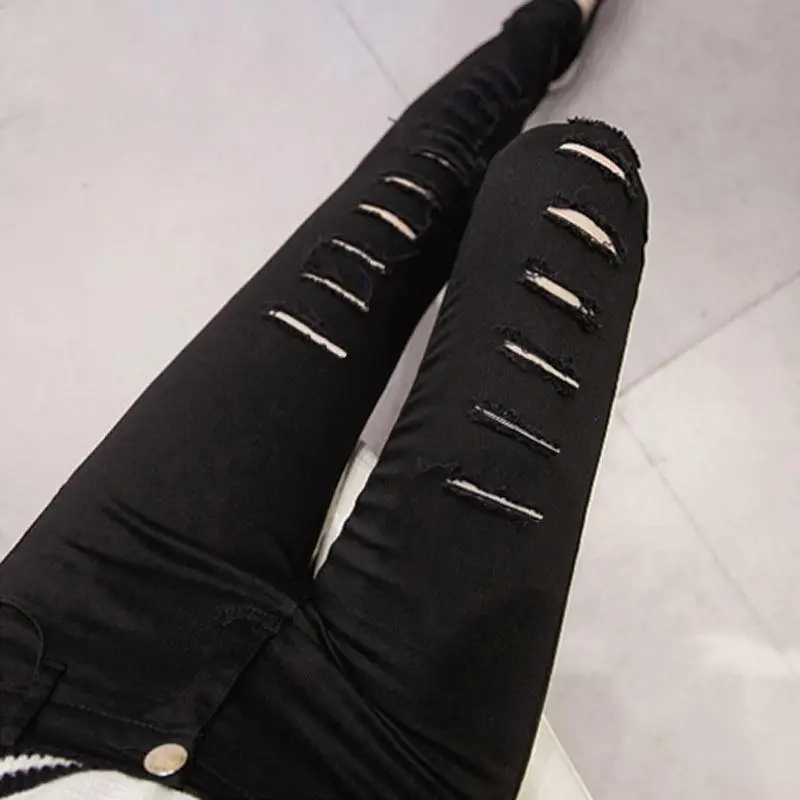 Женские облегающие брюки 2019 женские брюки-карандаш до колена с дырками