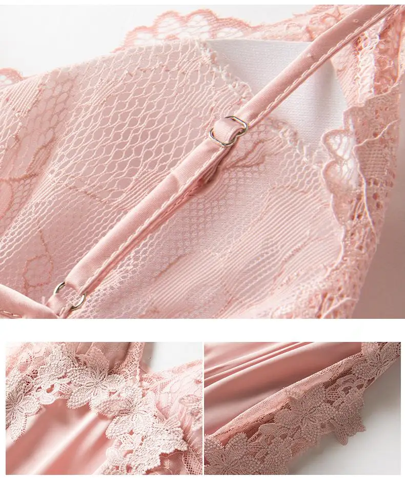 

Hollow Out Bridal Sleepwear Full Slip Lace Robe Set Women Satin Kimono Bath Gown V-Neck Sexy 2PCS Summer Dressing Loungewear