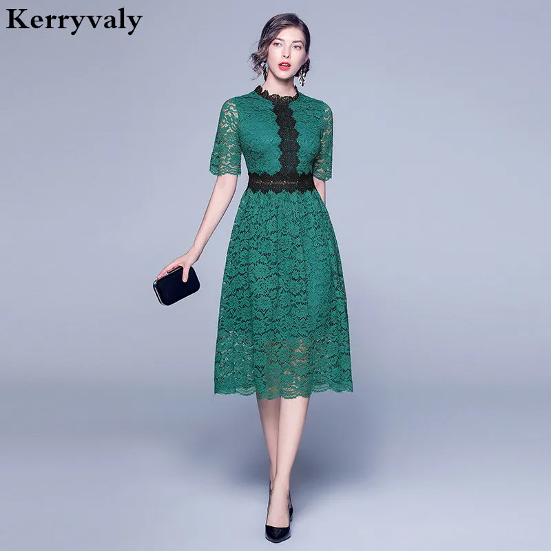 

New Crochet Hollow-out Split Green Lace Dresses Vestidos Verano 2022 Mujer Midi Women Party Dress Kleider Damen K8316
