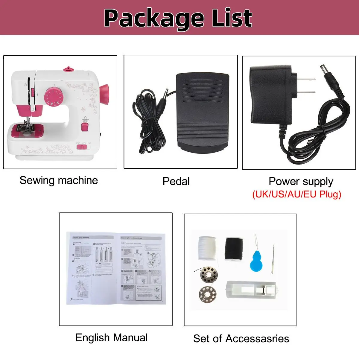 

Portable Mini 12 Stitches Sewing Machine Household Multifunction Double Thread And Speed Free-Arm Crafting Mending LED Machine