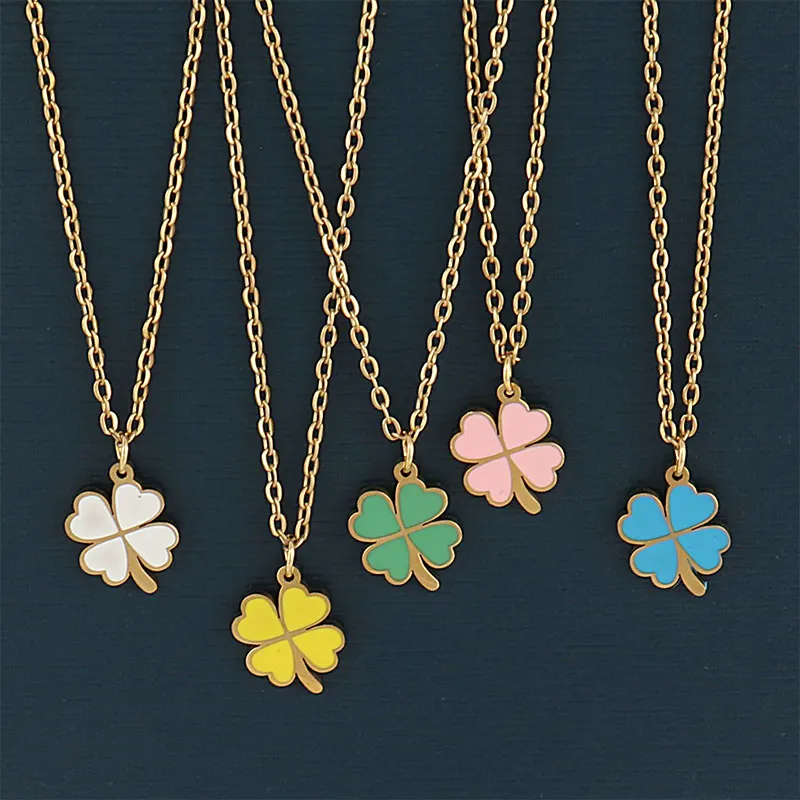 5 шт. эмалевые Подвески в виде клевера из нержавеющей стали