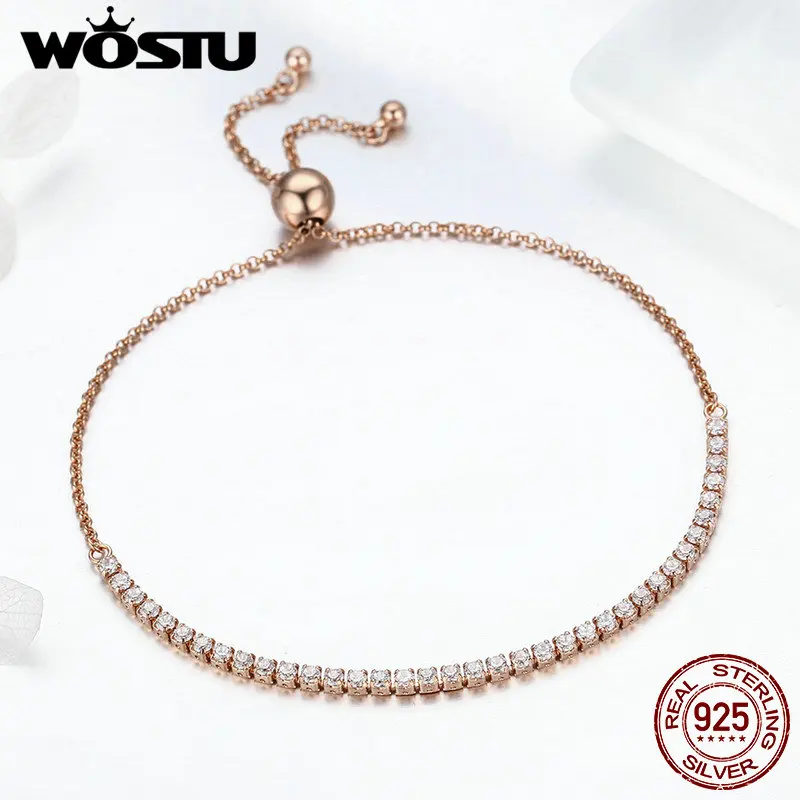 WOSTU Лидер продаж настоящее 925 пробы Серебряный сверкающая нить браслет цепочка для женщин ювелирные украшения подарок на удачу FIB029