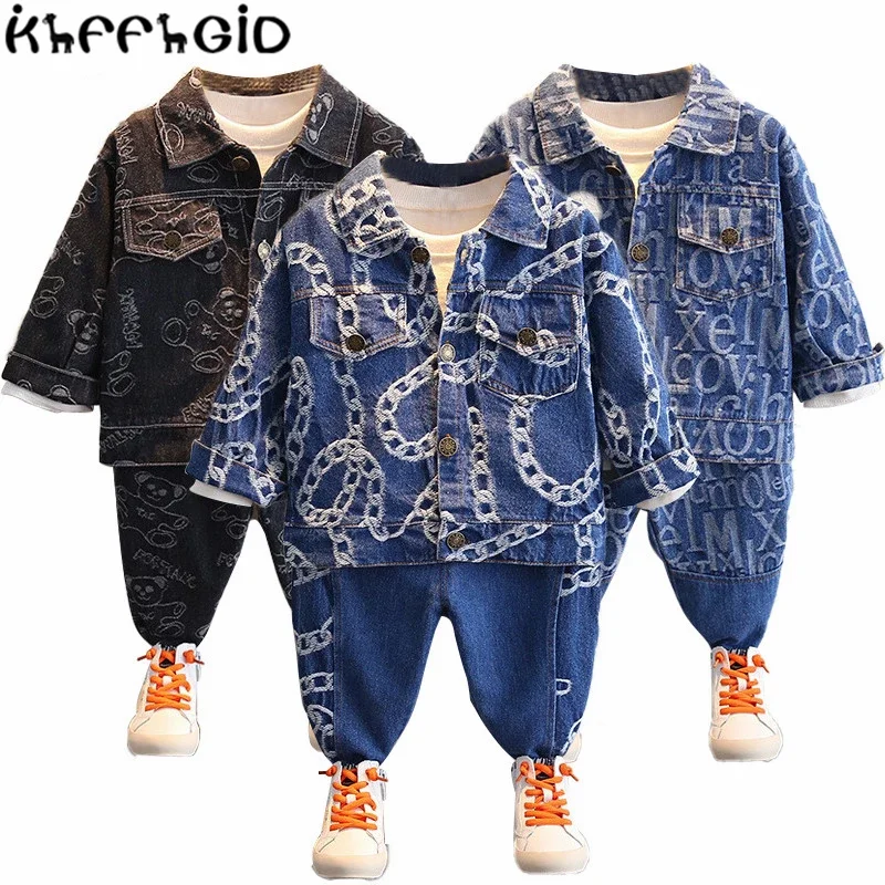 

0-5 years old autumn new children's baby leisure boy handsome cartoon denim jacket boy long sleeve jacket + jeans two piece set